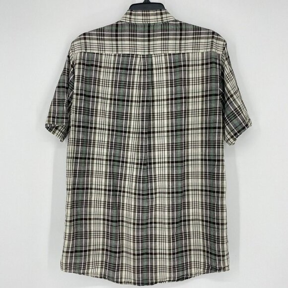 Uniqlo Linen Blend Shirt Mens Sz M Brown Plaid Short Sleeve Slim Fit Button Down - Picture 2 of 6